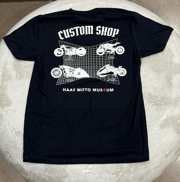 Black T shirt - Four custom builders - Haas Moto Museum