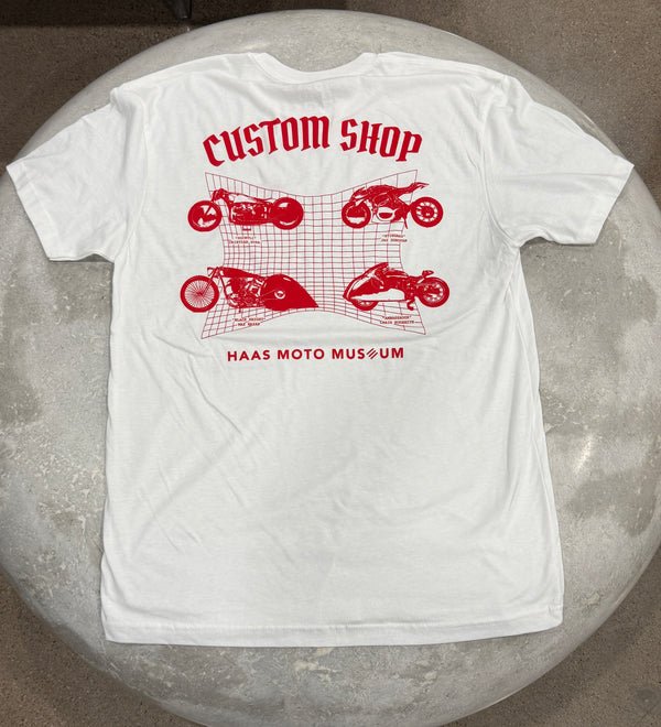 White T shirt - Four Custom Motorcycle Builders - Haas Moto Museum
